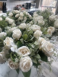 Image 5 of WHITE BUCKET ROSES & FOLIAGE ARRANGEMENT 