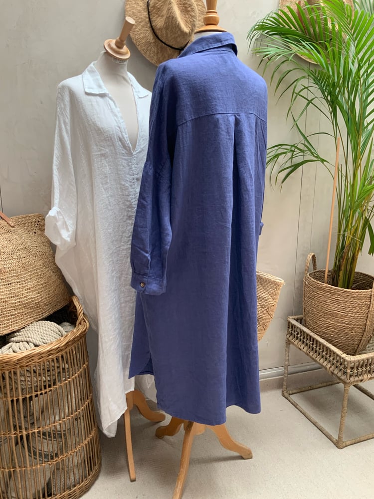 Image of Robe chemisier en lin HéRA Indigo