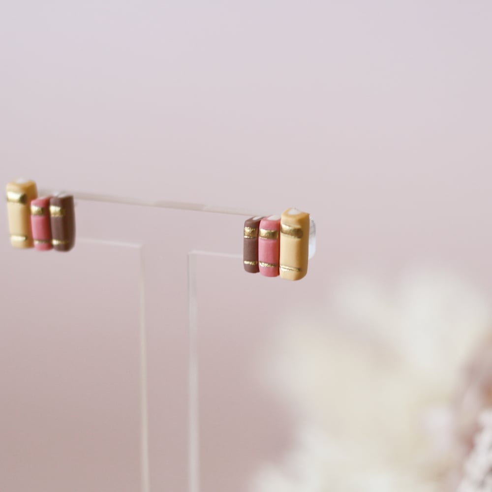 Image of Book Studs - Yellow, Pink, Brown