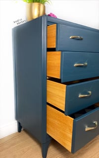 Image 4 of Vintage Lebus CHEST OF DRAWERS painted in navy with green undertone.