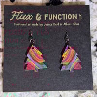 Image 1 of Wood Dangle Earrings with Poured Paint Detail #174 