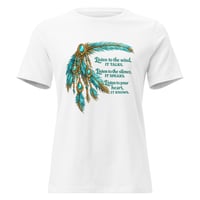 Image 2 of Listen to the Wind It Talks Feather Tee – Turquoise Western Boho Inspirational Cowgirl Shirt