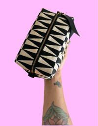 Image 2 of Black and cream triangles makeup bag