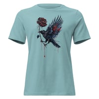 Image 6 of Women's Relaxed T-Shirt, Gothic Raven With Bleeding Red Rose Tee