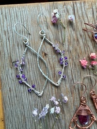 Image 3 of Sterling Woven Lavender Sprig Earrings with Amethyst