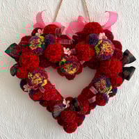 Image 1 of Ruby Red Pompom Heart Wreath 