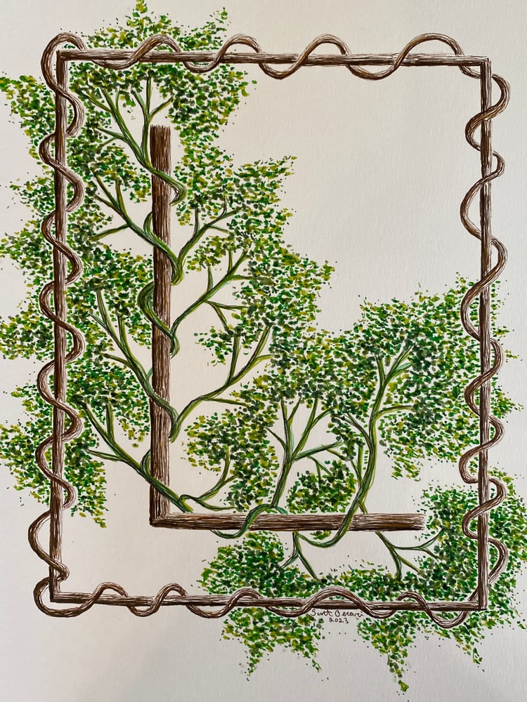 Image of Custom monogram with vines & border (hand-drawn)