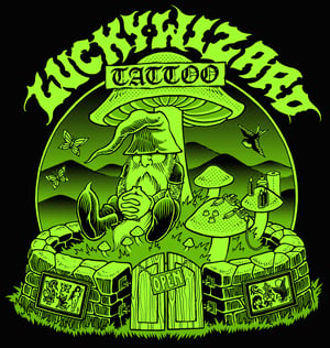 Image of Lucky Wizard Tattoo- “gnome sweet gnome” new shop shirt