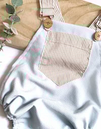 Image 3 of Baby Boy Dungarees for Sitter Photo shoots | Oscar | age 9-12 months |baby blue | beige stripes