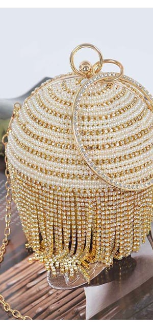 Image of Pearl Rhinestone Ball Pendant Clutch