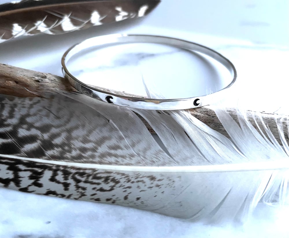 3 Celestial Sterling Silver Handmade Bangles, Moon, Star, Moon & Star