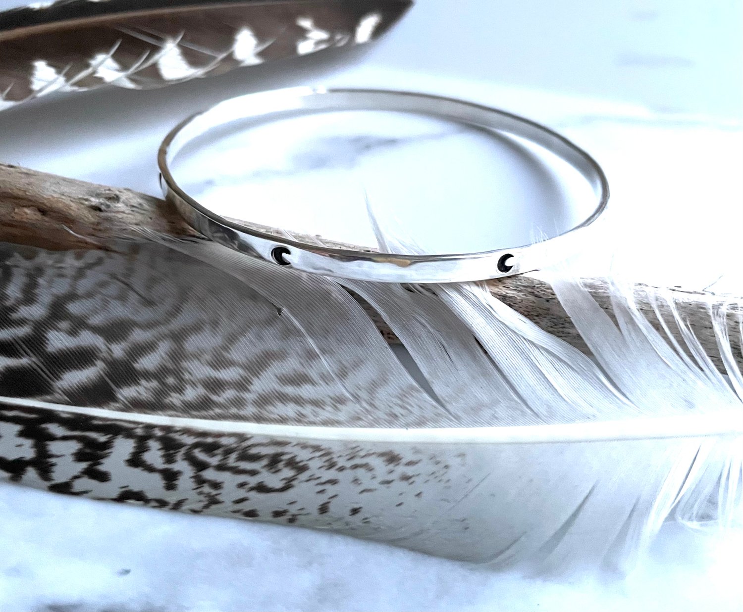 Image of 3 Celestial Sterling Silver Handmade Bangles, Moon, Star, Moon & Star 