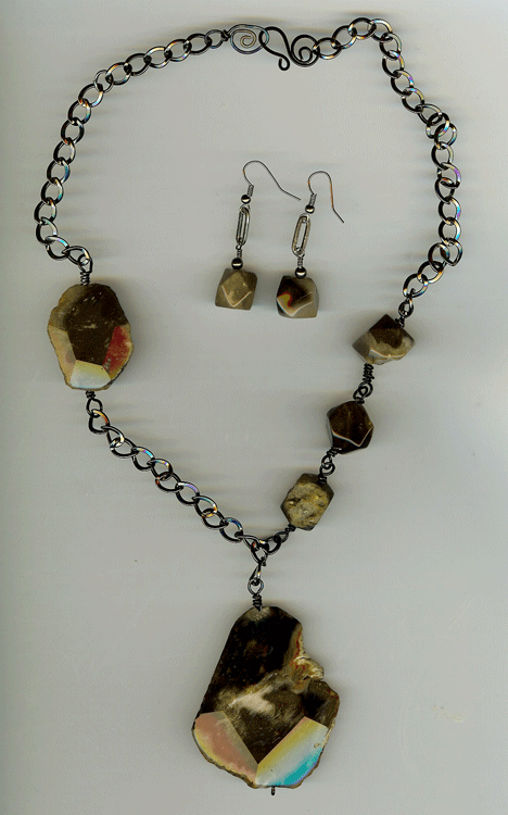 Image of Dark veined Stone and gunmetal Chain Necklace