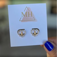 Image 1 of Heart Virgen De Guadalupe Earrings