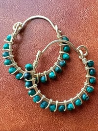 Image 1 of Malachite Hoop Earrings (Brass)