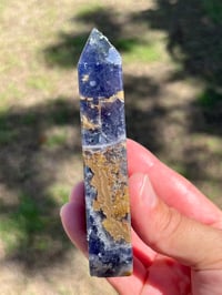 Image 9 of Blue, Green, Purple Fluorite With Pyrite Inclusions Polished Tower #2829