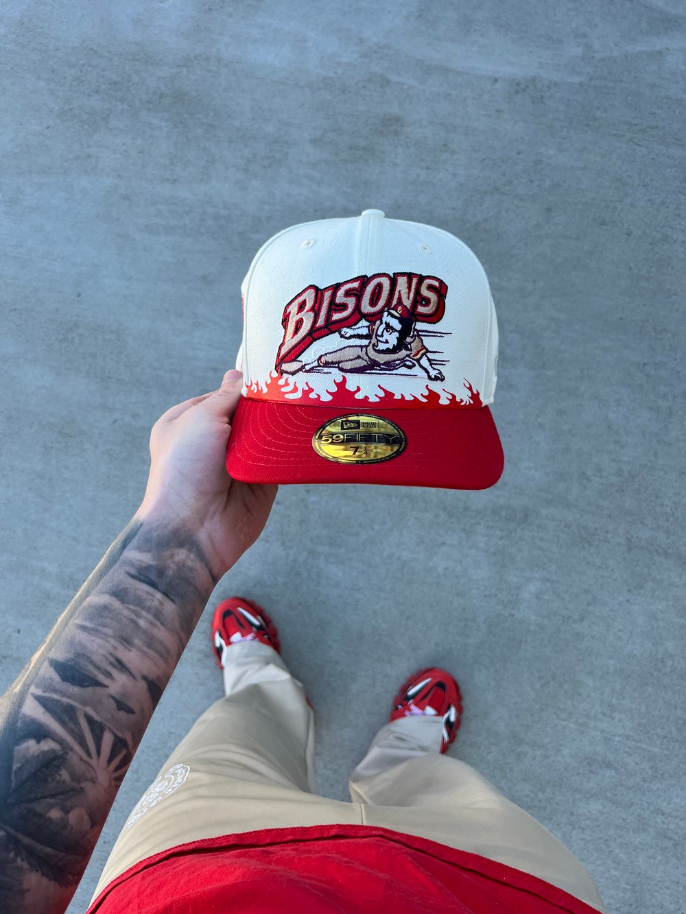 Image of  TAN BRIM TRI TONE BUFFALO BISONS CUSTOM FITTED CAP