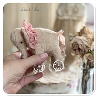 Image 2 of Handmade pink beige standing elephant on wheels