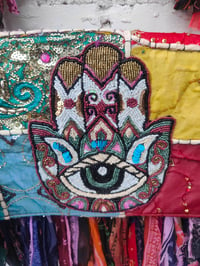 Image 5 of No.1 FRILL body cross Sari bag with HAMSA Hand detail 