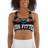 Image 1 of BOSSFITTED Black and Colorful AOP Sports Bra