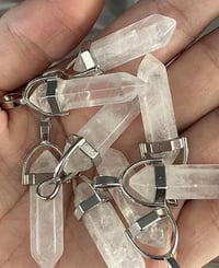Image 1 of Diamond Shape Clear Quartz Pendant Sterling Silver Necklace 