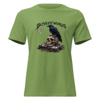 Image 4 of Between Worlds Raven Women's Shirt – Gothic Crow Skull Graphic Tee | Dark Raven Artwork
