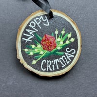 Image 2 of Happy Critmas Hand-Painted Wooden Ornament