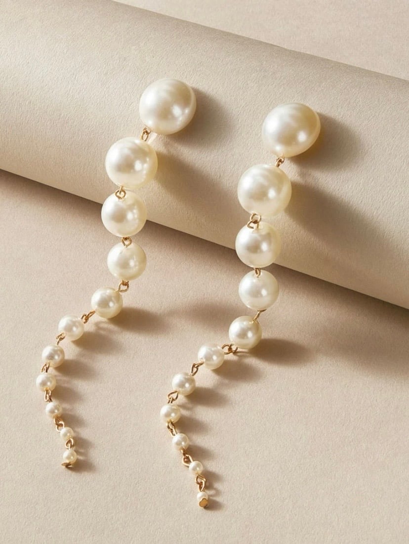 Image of “Pearl Long Drop Earrings”