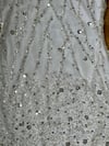 White embellished sequin beaded dress with feathers 