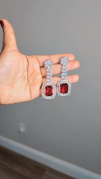 Image 1 of BBE_9101_American Diamond Jhumka/Earrings in Red Stone 