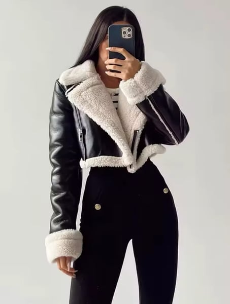 Image of Black Arianna Cropped Aviator Jacket copy