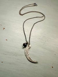 Image 7 of sterling silver moon pendant with brave inscription and green tourmaline