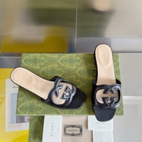 Image 4 of GG Leather Interlocking Slides