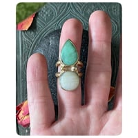 Image 3 of SALE - The Travers Ring - Chrysoprase and Moonstone and Solid Brass