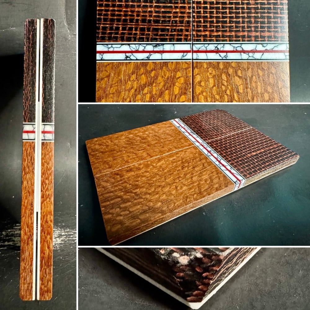 Image of Layered Burlap Micarta & Leopardwood Segmented Knife Scales