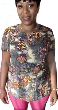 Image 5 of DISTRESSED PRINTED SCRUB TOP