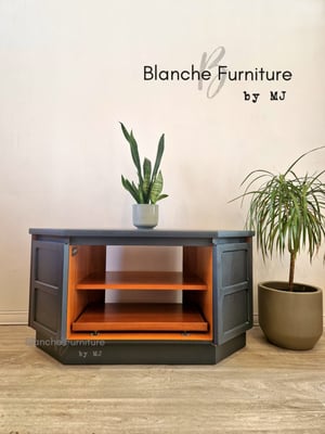 Image of TV / Media Stand with shelves and Cabinet doors in Grey, By Nathan