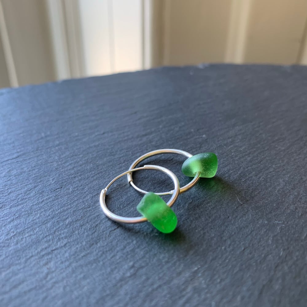 Image of Green sea glass earrings
