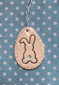 Image 6 of Handmade Ceramic Floppy Ear Bunny Polka Dot Egg Shaped Decoration