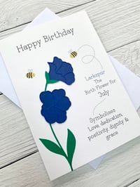 Image 4 of Handmade July Larkspur Birth Flower Card - Elegant Birthday Card for July Birthdays