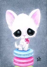 Macaroon White Cat Art Print