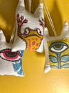 Set of 3 Handprinted/sewn ornaments