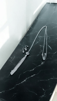 Necklace/Earring Set - silver, light pink, tassels