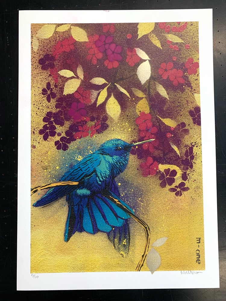 Image of Hummingbird And Blossom (purple and gold)