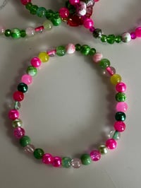 Image 7 of Watermelon Theme Green & Pink Tumbler Bracelet Stack with Gold Charms