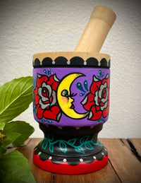 Image 1 of Folk Art Moon Wood Mortar And Pestle