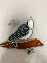 Image 1 of Blue Bird on branch Stained glass sun catcher art