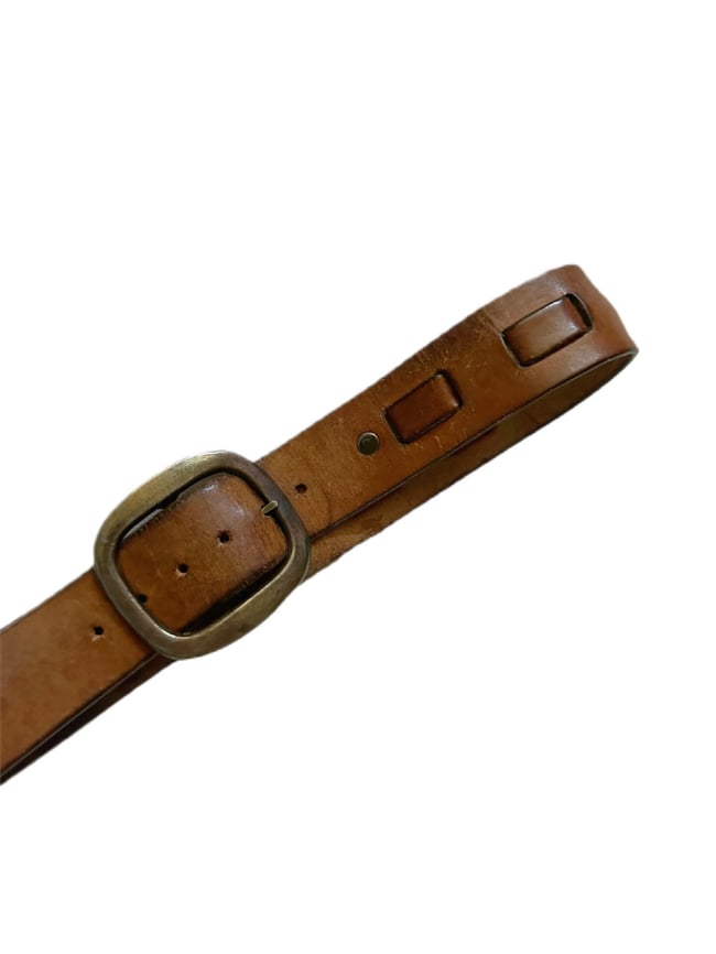 70s whipstitch leather belt with round buckle 