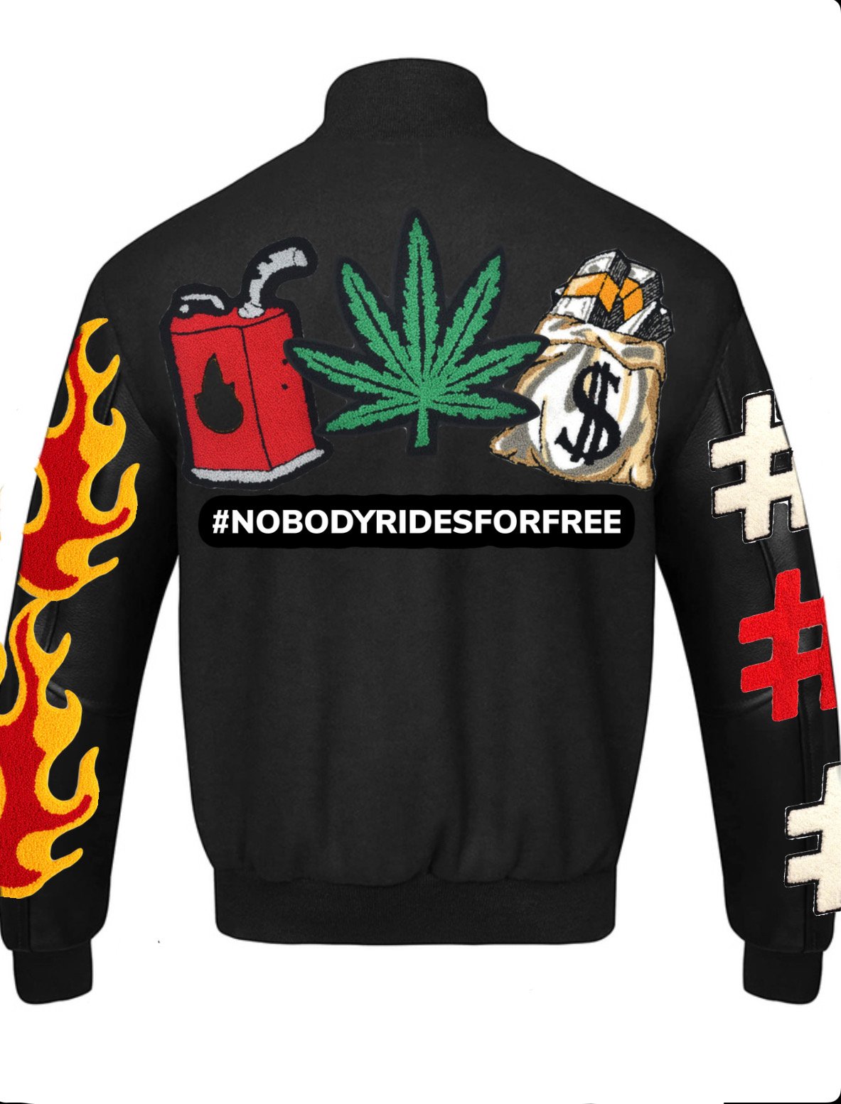 Image of #NobodyRidesForFree Black Varsity Jacket ( Pre-Order ) 