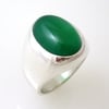 Mens Heavy Oval Green Onyx Ring in Sterling Silver